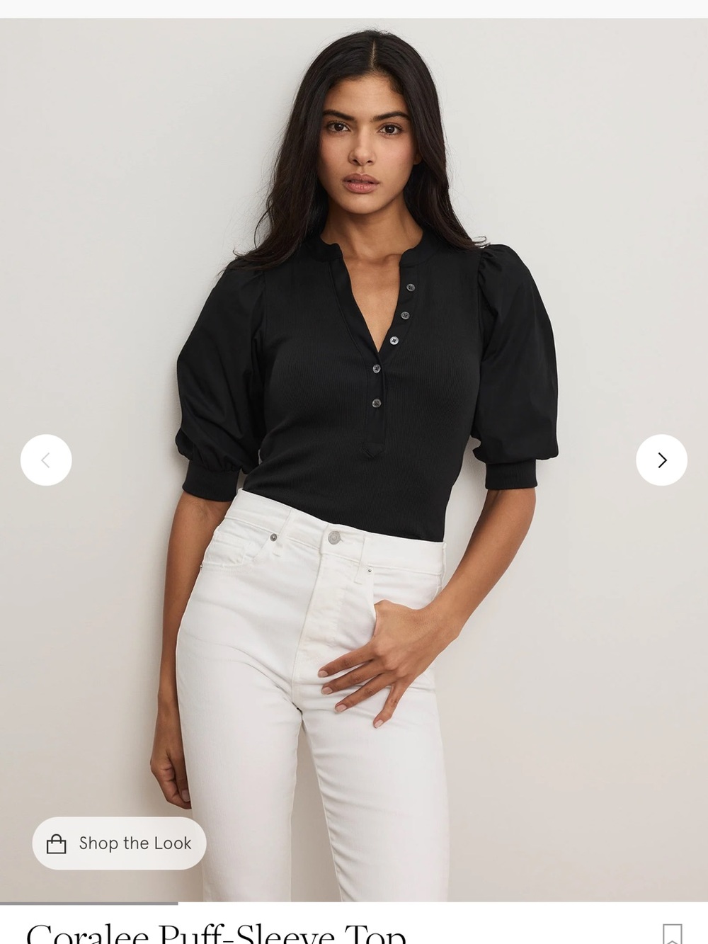 Coralee Puff Sleeve Veronica Beard Black Puff-Sleeve Henley Top